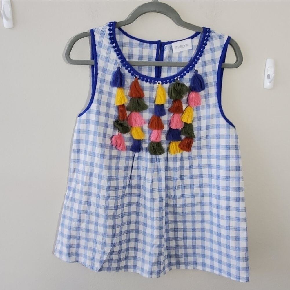 EVELYN TASSLE plaid tank top size‎ small